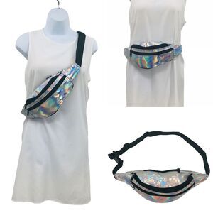 Silver Neon Holographic Metallic Chest Belt Fanny Pa Crossbody Bag Rave